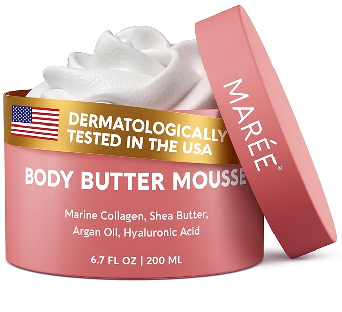 MAREE Moisturizer Body Butter Mousse - Whipped Body Butter for Women Smell Good - Facial Moisturizer for Dry Skin - Face Hand Body Cream for Women & Men with Marine Collagen, Shea Butter & Argan Oil-GlimoraGlow