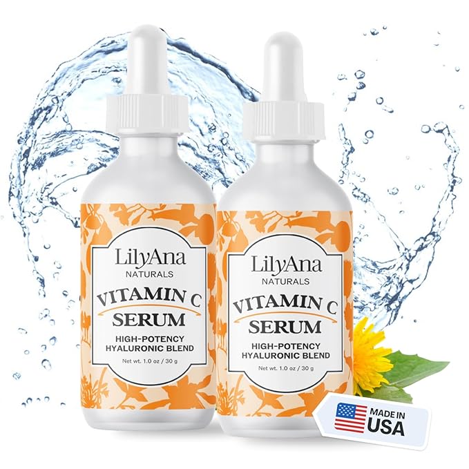 LilyAna Naturals Vitamin C Serum for Face - with Hyaluronic Acid and Vitamin E, Anti Aging Serum, Reduces Age Spots and Sun Damage, Promotes Collagen and Elastin (Double Pack)-GlimoraGlow