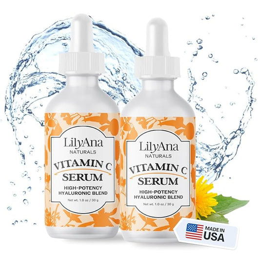 LilyAna Naturals Vitamin C Serum for Face - with Hyaluronic Acid and Vitamin E, Anti Aging Serum, Reduces Age Spots and Sun Damage, Promotes Collagen and Elastin (Double Pack)-GlimoraGlow