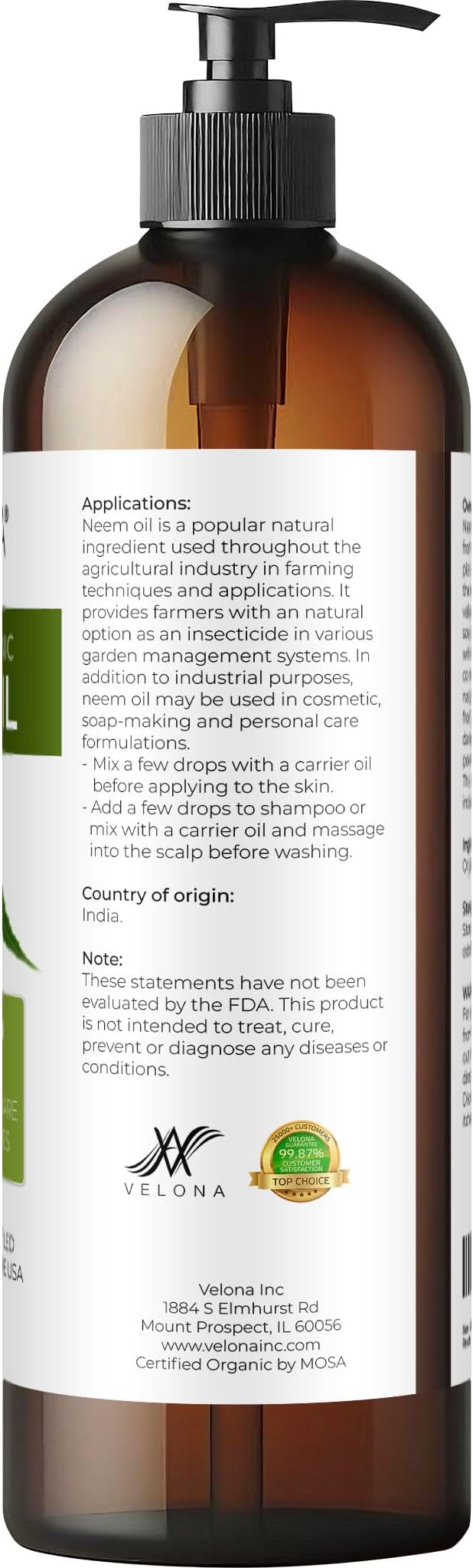 velona Neem Oil USDA Certified Organic - 16 Fl Oz | 100% Pure and Natural Carrier Oil | Virgin, Unrefined, Cold Pressed | Hair, Body and Skin Care | Use Today - Enjoy Results-GlimoraGlow