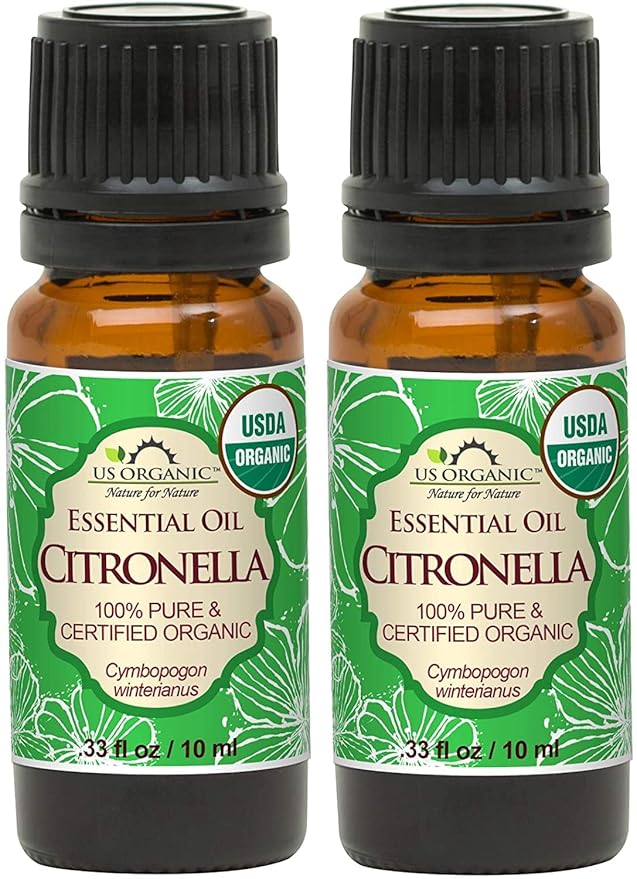 US Organic Citronella Essential Oil, USDA Certified, 100% Pure, 10 ml Pack of 2, Improved caps and droppers – Used for Skin Care, Many DIY Projects Like Candle Making and Much More-GlimoraGlow