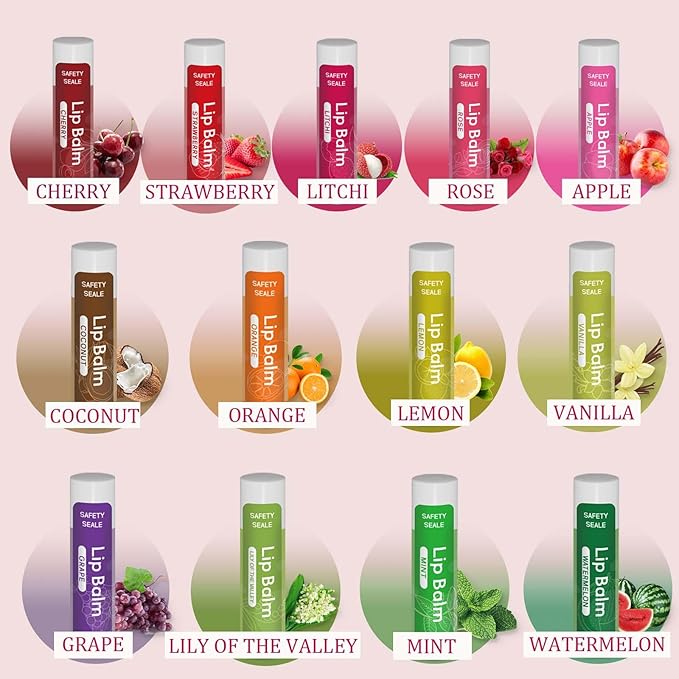 130 Pack Natural Lip Balm Bulk with Vitamin E and Coconut Oil - Moisturizing, Soothing, and Repairing Dry and Chapped Lips - 13 Flavors - Non-GMO 0.15 Oz-GlimoraGlow