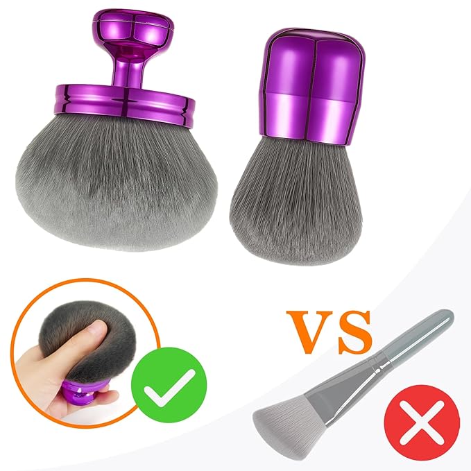 Extra Large Kabuki Brush Set for Body and Face Foundation & Makeup,Multi-functional,Mix bronze self-tanning applicator, wide round head, Great gift for women with Velvet bag(Purple 2pcs)-GlimoraGlow