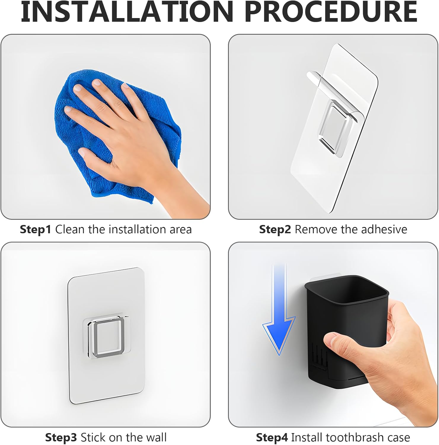 2 Packs Wall Mounted Toothbrush Holders, Self Adhesive Bathroom Toothbrush Wall Holder for Electric Toothbrush, Toothpaste, Razor,Shower Item (Black-GlimoraGlow