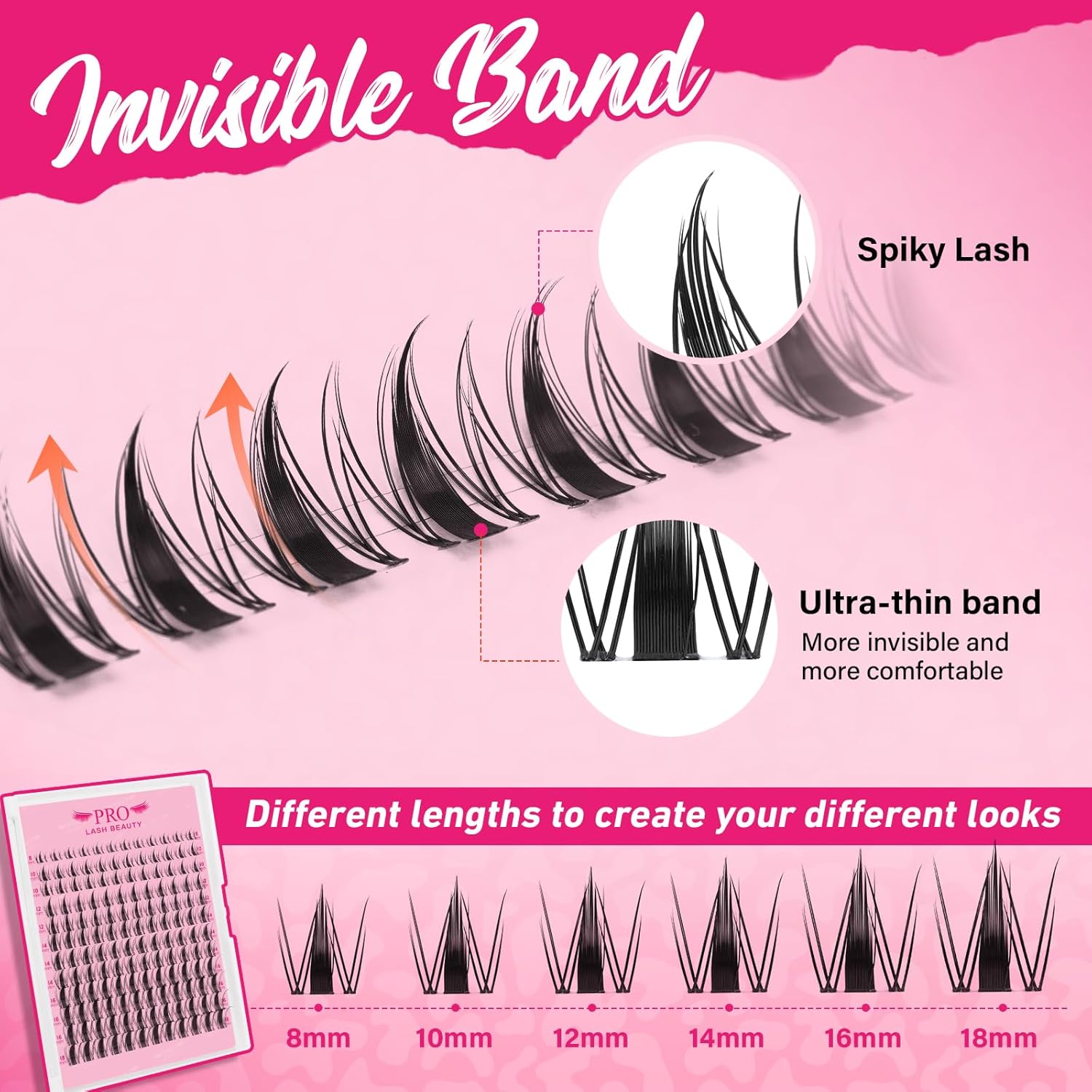 PROLASHBEAUTY Fairy Lash Clusters Kit Manga Spiky Eyelash Clusters Ultra Thin Band Natural Look Lashes Kit with Lash Bond and Seal Remover (Fairy, 8-18mix)-GlimoraGlow