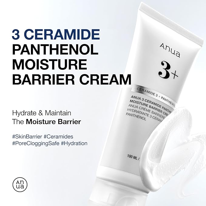 ANUA 3 Ceramide Panthenol Moisture Barrier Cream, Hydrating Face Moisturizer for Normal Skin, Panthenol, Ceramide, Centella for Skin Barrier Non Comedogenic, Korean Skincare (100ml/ 3.38 fl. oz.)-GlimoraGlow