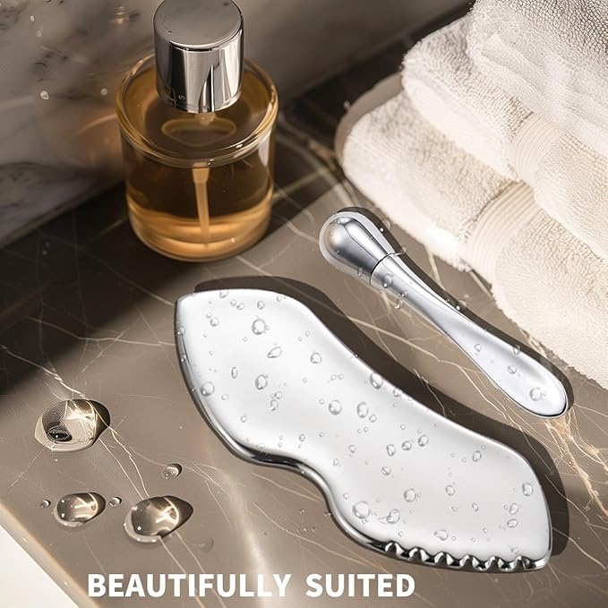 Stainless Steel GuaSha Tool & Eye Cream Applicator Facial Tools, Metal Detail Guasha for Face Neck, Eye Massager Tool, Lymphatic Drainage Face Massage Tool, Skin Care Gift-GlimoraGlow