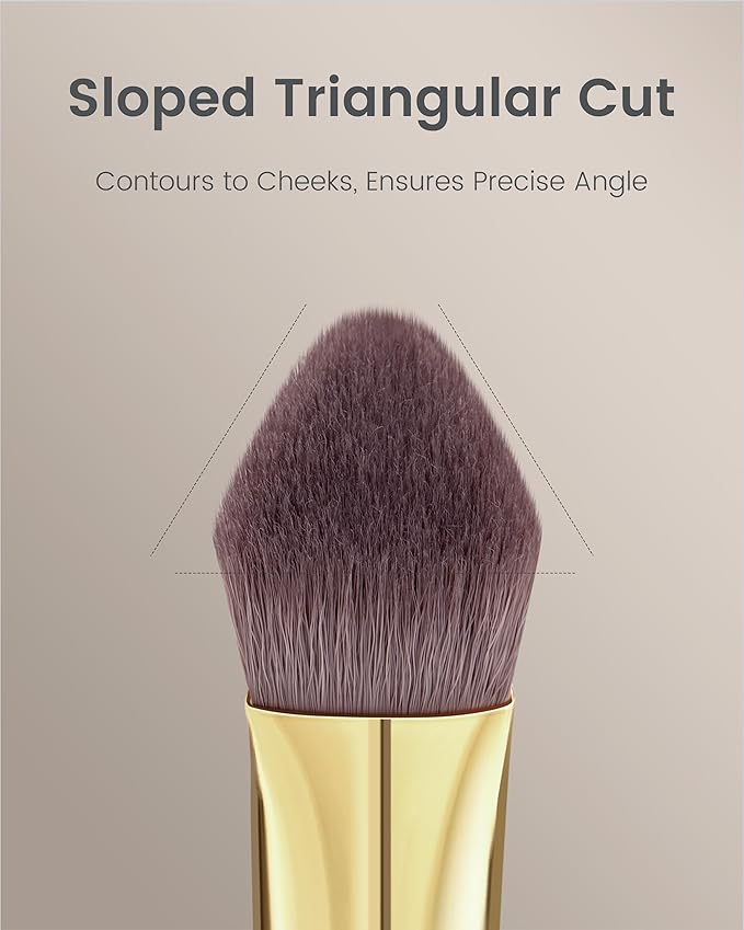 Desert Oak Series Triangular Contour Brush - Angled Synthetic Bristles for Cream/Liquid/Powder, Luxe Bubinga Handle & Brass Ferrule (CM 178)-GlimoraGlow
