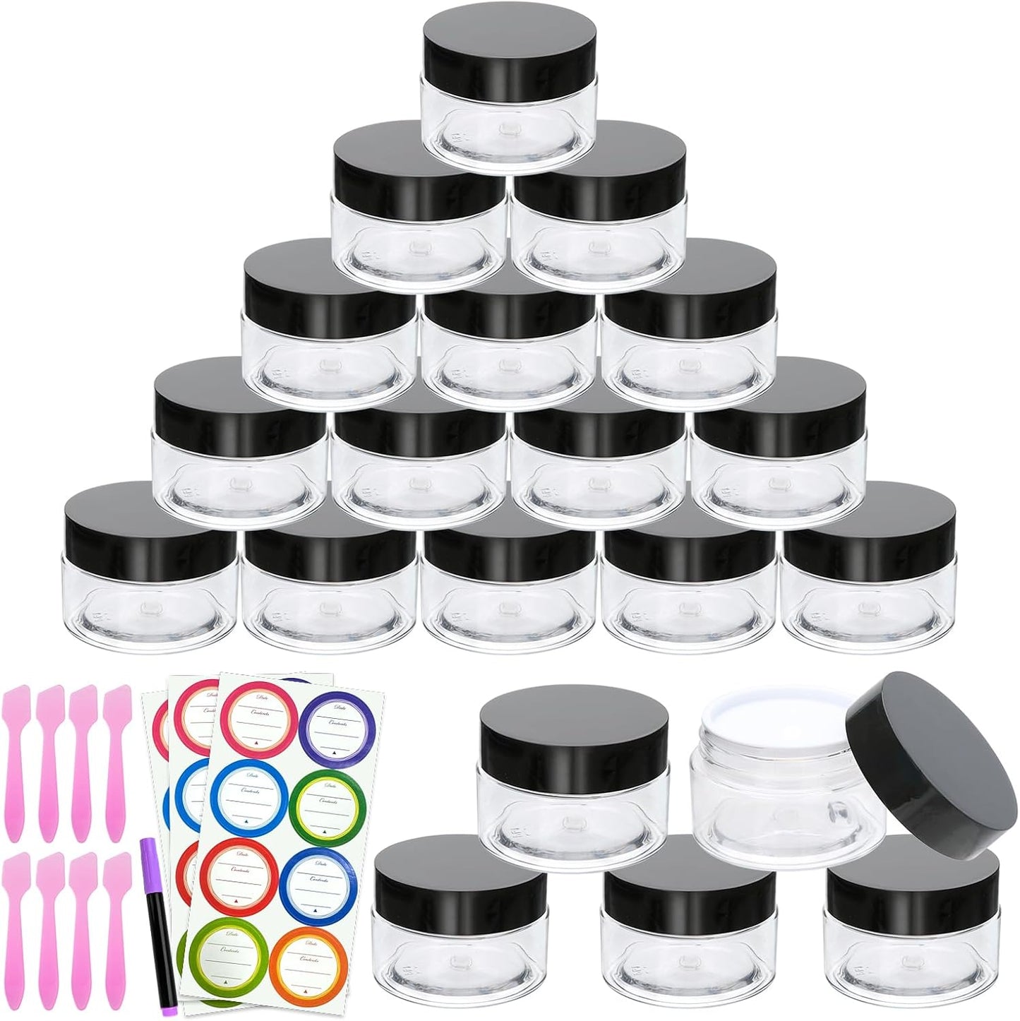 20 Pack 1oz Plastic Containers with Lids, Jars with Lids, Great for storing,lip balms, creams, ointments, cosmetics, samples-GlimoraGlow