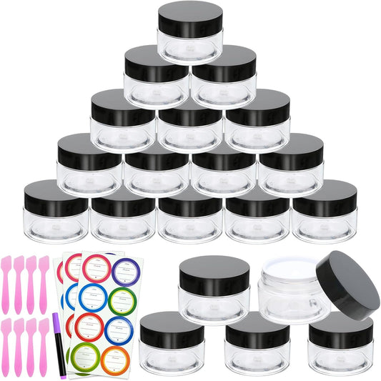 20 Pack 1oz Plastic Containers with Lids, Jars with Lids, Great for storing,lip balms, creams, ointments, cosmetics, samples-GlimoraGlow