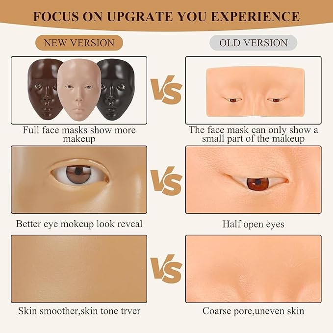 Make Up Practice Face, Face Painting Mannequin Head with Stand, 5D Reusable Silicone Face Practice Board, Mannequin Head for Makeup with Makeup Kit, Practice Face for Makeup Artist & Beginner, Brown-GlimoraGlow