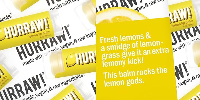 Hurraw! Lemon Lip Balm, 3 Pack: Organic, Certified Vegan, Cruelty and Gluten Free. Non-GMO, 100% Natural Ingredients. Bee, Shea, Soy and Palm Free. Made in USA-GlimoraGlow