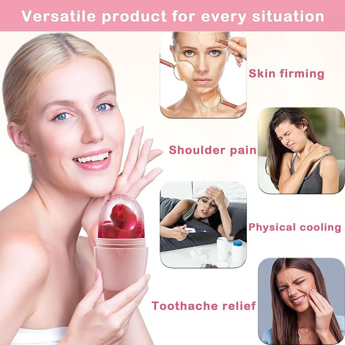 XHJRI Ice Face Roller Massager,Ice Cube Roller for Face, Eyes and Neck Naturally Conditioning and Skin Care,De-Puff Eye Bags,Reduce Migraine Pain,Reusable Massage Silicone Ice Mold (New Pink White)-GlimoraGlow