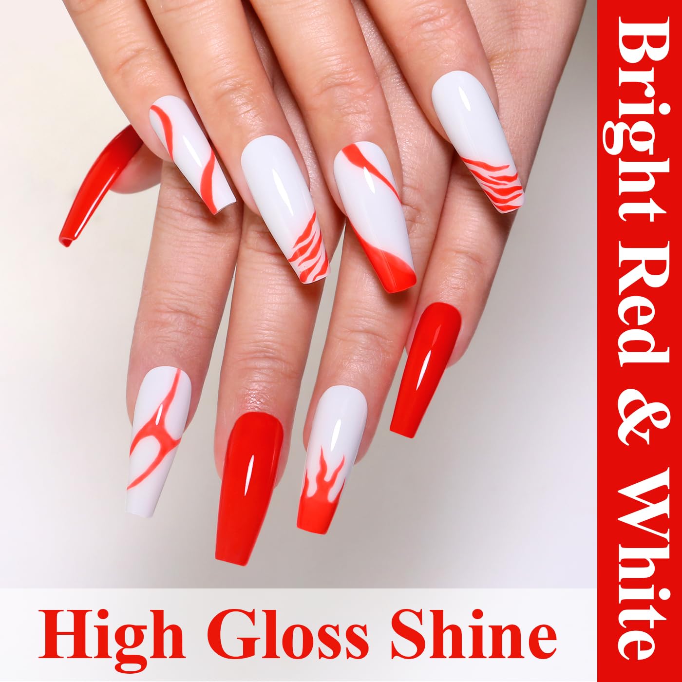 Imtiti Gel Nail Polish Kit, 2 Pcs 10ml Bright Red & White Colors Gel Polish Soak Off UV LED Spring Summer Red Gel Polish Nail Art Manicure Salon DIY Design Gel Nail Kit-GlimoraGlow