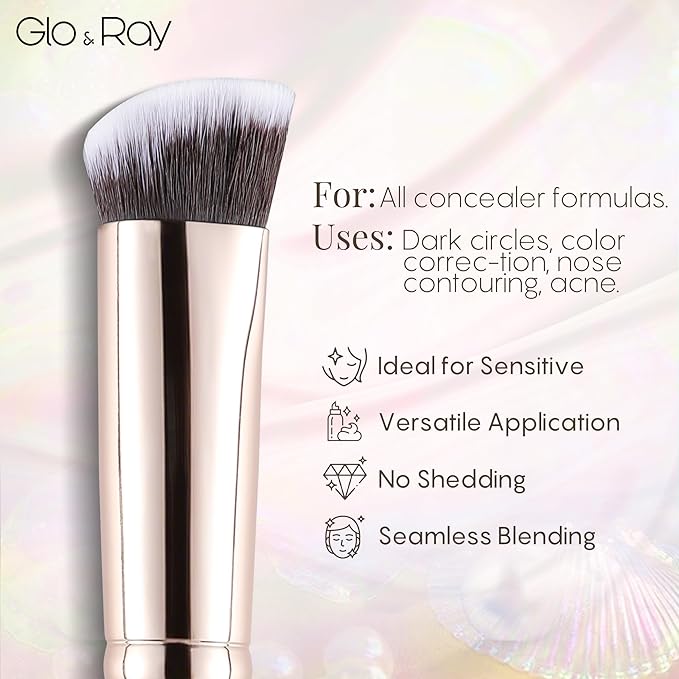 GLO&RAY Angled Concealer Brush with Cap – Flat Top Synthetic Makeup Brush for Under Eye, Spot Coverage, Travel Size Concealer Blending Tool for Liquid & Cream Application (Pink)-GlimoraGlow