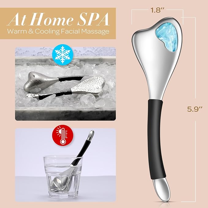 3-in-1 Cryo Gua Sha Facial Tools, Ice Roller Globes for Women Face and Eyes Massager, Unbreakable Stainless Steel Face Sculpting Skin Care Tools, Esthetician Supplies with Carry Case-GlimoraGlow