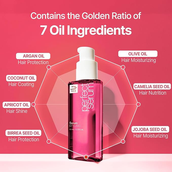 Mise En Scene Perfect Styling Serum for Heat Damage Protection - Hair Serum for holding Bounce, Hair Essence for Long Lasting Curl, Powdery Scent, with Argan Oils, 2.70 fl. Oz-GlimoraGlow