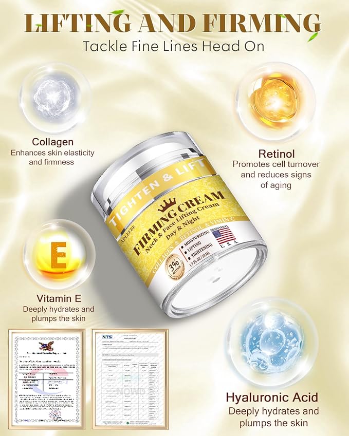 3% Retinol Cream Face Moisturizer, Anti Aging Neck Firming Cream with Collagen, Day & Night Face Cream with Hyaluronic Acid, Lifting & Tightening Wrinkle for Women & Men, 1.7 FL OZ, 3PC-GlimoraGlow