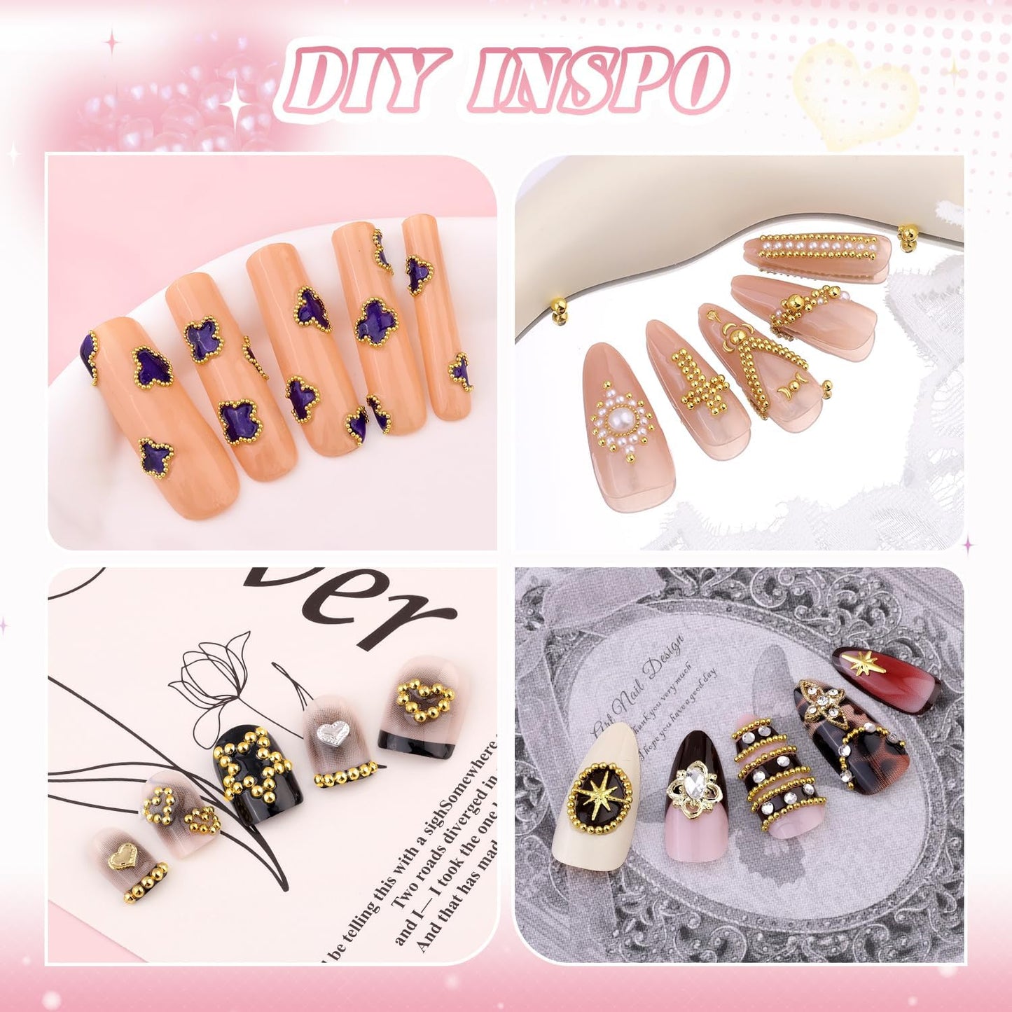 1-3MM Mini Small Nail Beads Metal Caviar Bead Gold Nail Charms and Gems Ball, Nail Chain for Nail Art Accessories Supplies Gold Rhinestones for Women Manicure-GlimoraGlow