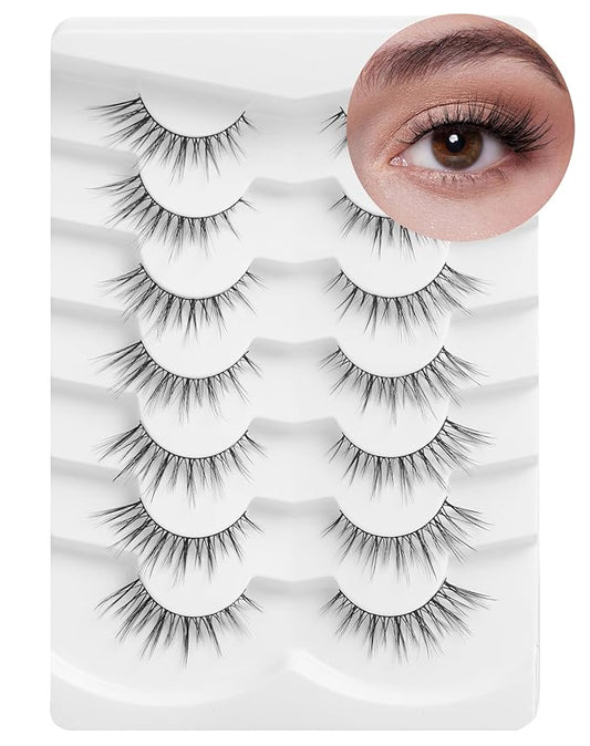 Onlyall Wispy Lashes - Natural Flared False Eyelashes, Soft Fluffy, 7 Pairs DK56-GlimoraGlow