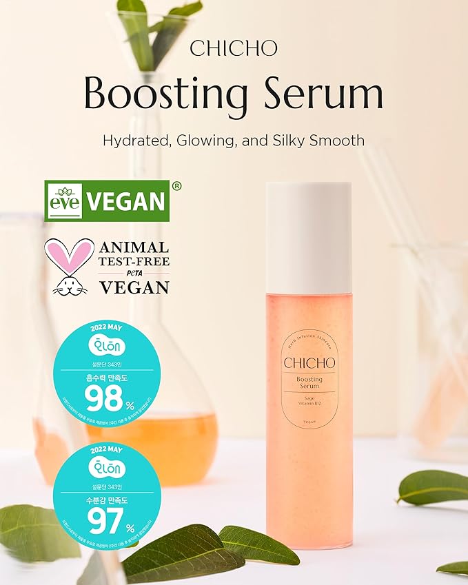 CHICHO Boosting Serum - Korean Face Spray Essnece with 88% Sage Leaf Water Vitamin B12 Niacinamide - Glow Skin Hydrating Sensitive Skin Vegan Clean Formula, 3.38 fl.oz.-GlimoraGlow