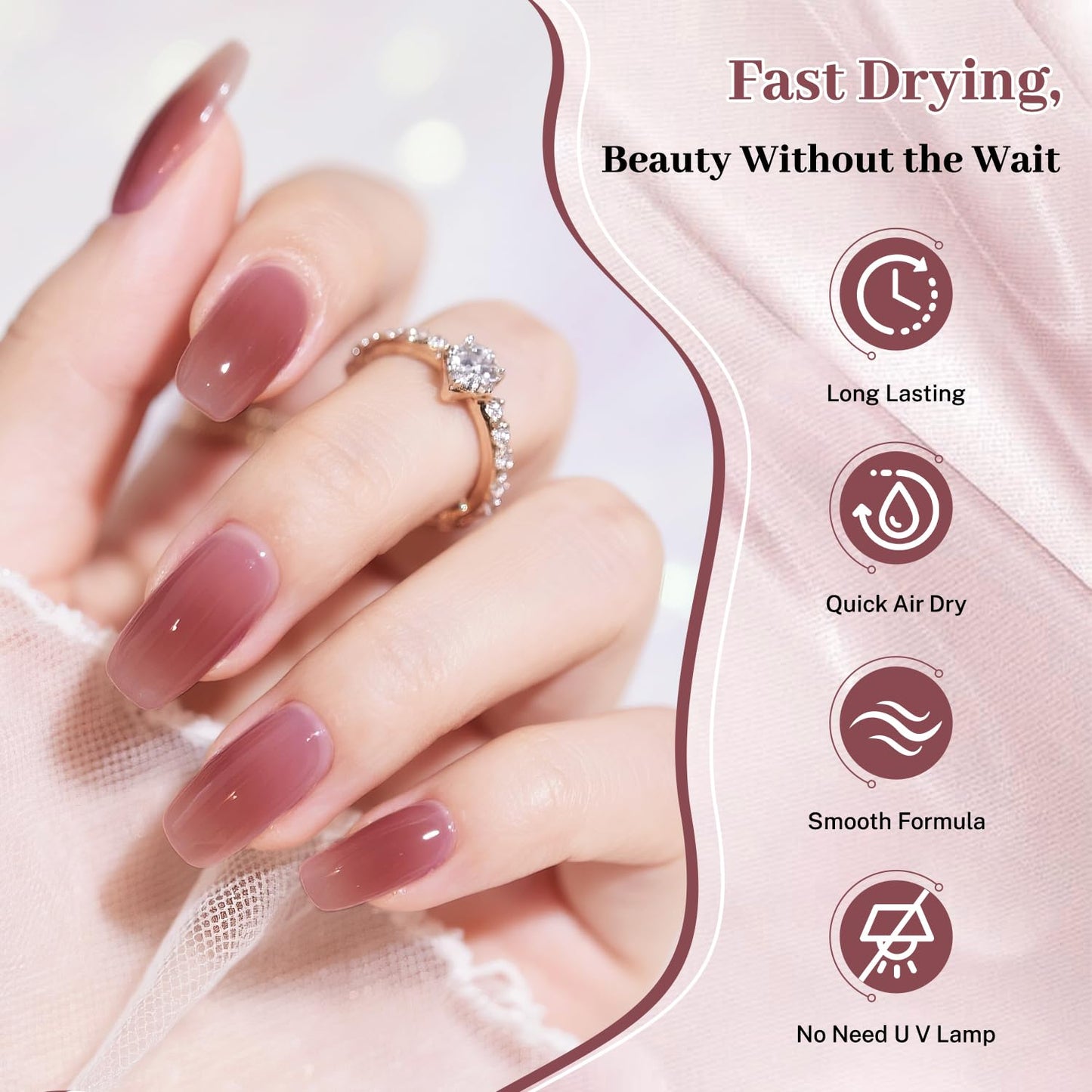 16.5ml Jelly Mauve Red Nail Polish Large Volume Quick Dry Nail Polish, Long Lasting Shine, Fingernail Toenail Nail Art DIY Home Travel Nail Art Gift-GlimoraGlow