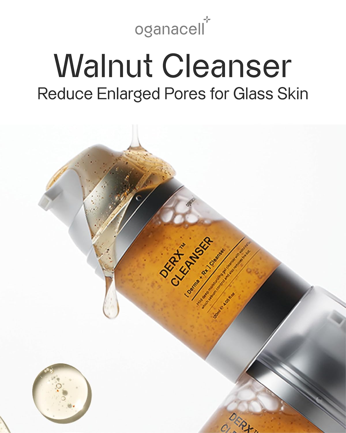 Oganacell DERX Cleanser - Walnut Cleanser for Clogged Pores, Gentle Daily Exfoliant for Smooth Skin, Korean Skin Care Face Wash, 4.05 fl oz-GlimoraGlow