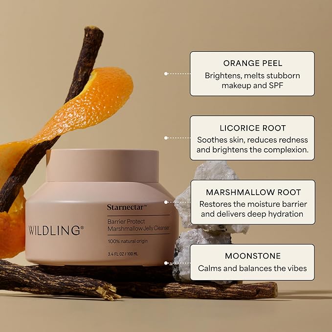 Wildling Starnectar Jelly Cleanser – Daily Hydrating Makeup Remover Face Wash – Gently Cleanse, Remove Makeup, Brighten, Soften, Repair Skin Barrier – Alcohol Free, 100% Natural, Vegan, Cruelty-Free-GlimoraGlow