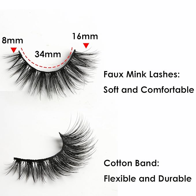 SUNWELL False Eyelashes 16mm Mink Lashes Cat Eye Lashes Strips 8D Fluffy Faux Mink Lashes Soft Wispy Luxury Volume Fake Lashes 10 Pairs Pack-GlimoraGlow