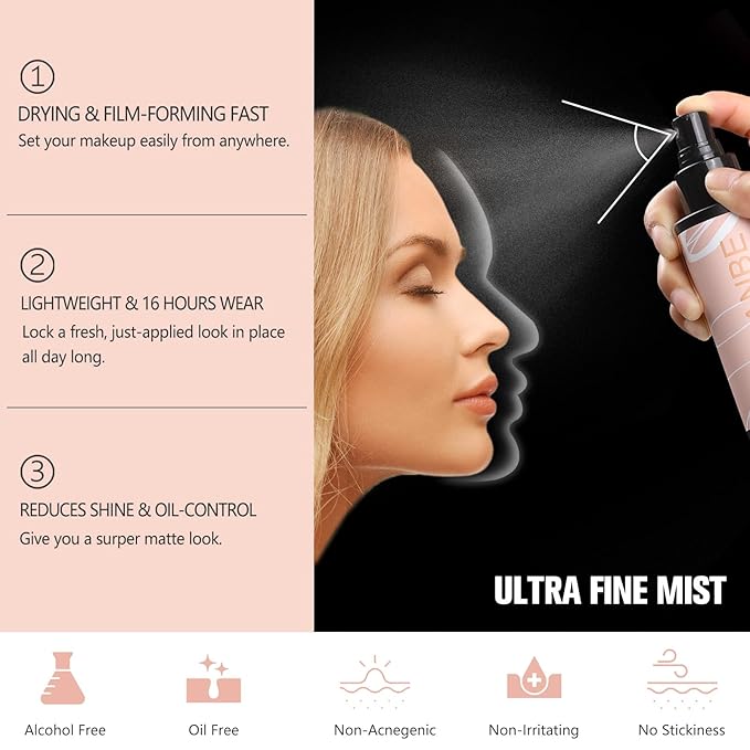 Long Lasting Makeup Setting Spray Kit - 3.38 Fl oz Super Matte Finish Setting Mist Lightweight Face Make up Fixer for Oily Skin + 1PC Sponge Puff + 1PC Powder Puff-GlimoraGlow