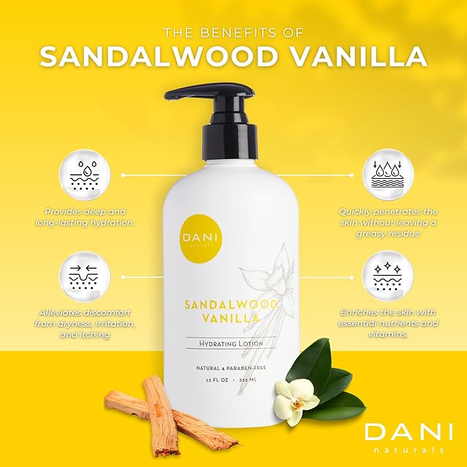 Naturals Hand & Body Lotion - Warm Sandalwood Vanilla Scented Aromatherapy Moisturizer, Deep Hydration for Dry & Dull Skin with Shea Butter, Aloe Vera, & Vitamin E, Cruelty-Free & Vegan, 12 Oz-GlimoraGlow