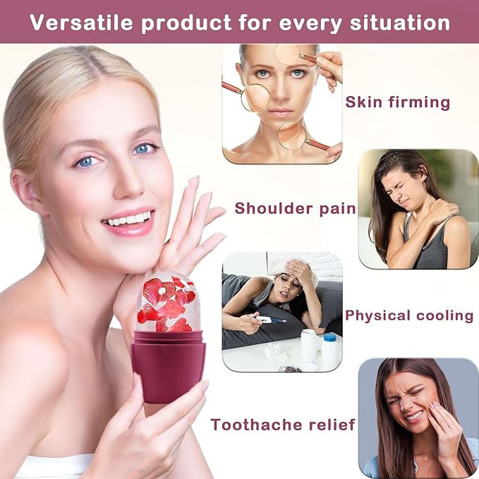 XHJRI Ice Face Roller Massager,Ice Cube Roller for Face, Eyes and Neck Naturally Conditioning and Skin Care,De-Puff Eye Bags,Reduce Migraine Pain,Reusable Massage Silicone Ice Mold (Upgrade Rose)-GlimoraGlow