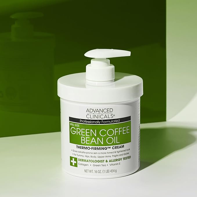 Advanced Clinicals Green Coffee Bean Thermo Firming Body Cream | Anti Cellulite Cream | Caffeine Body Lotion Moisturizer To Firm, Tighten, & Hydrate Look Of Legs, Arms, Tummy, Butt, & Thighs, 16 Oz-GlimoraGlow