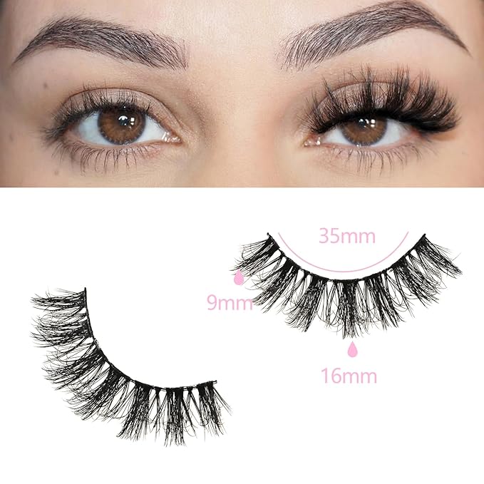FARRED Fluffy Lashes Natural Eyelashes Short Wispy Eye Lash Strips 14 Pairs Separated Volume Eyelash Pack 16mm Dramatic Wispies Fake Strip Lashes Clusters Cat Eye Pestañas Spiky Look (F24 | 9-16mm)-GlimoraGlow