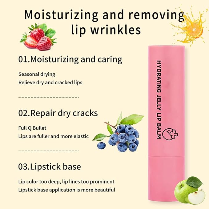 Hydrating Jelly Balm,Tinted Moisturizing Lip Balm For Dry Lips,Instantly Hydrate Lips Conditioning & Nourishing Lip Care Lip Moisturizer Fruit Lip Oil Lip Shine Jelly Lipstick(Strawberry)-GlimoraGlow