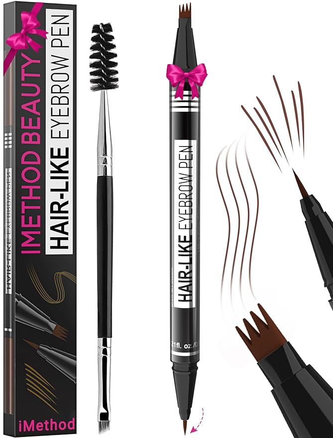 iMethod Eyebrow Pen - Eyebrow Pencil Magical 2-in-1 Eye Brow Pencils for Women with 4-Fork-Tip & Precise Brush-Tip for Natural Hair-Like Brows, Last All-Day, with Eyebrow Spoolie Brush, Reddish Brown-GlimoraGlow