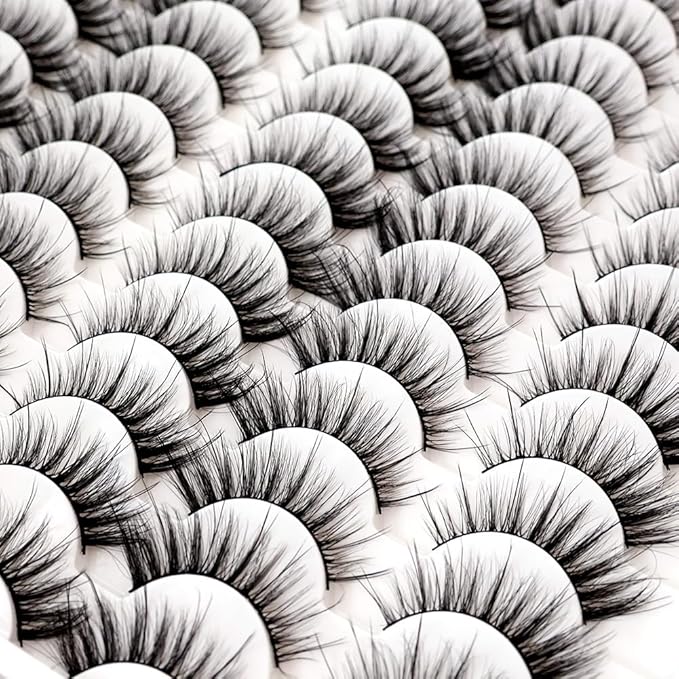 False Eyelashes 48 Pairs Faux Mink Lashes 14mm Wispy Lashes 3D Fluffy Cat Eye Lashes Pack Bulk Wholesale Strip Lashes(style 48-041)-GlimoraGlow
