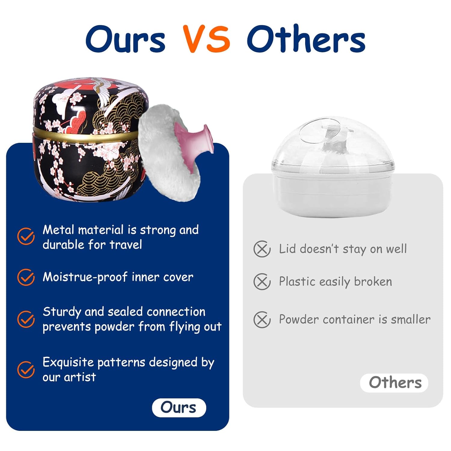 Body Powder Puff and Container for Dusting Powder, Women Powder Puff and Powder Case for Bath and Travel (Crane Black)-GlimoraGlow