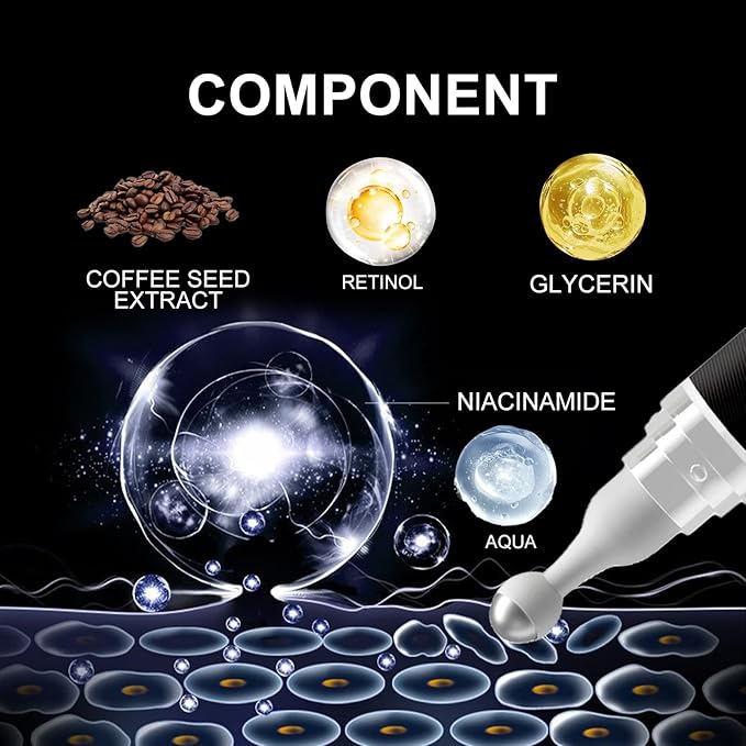 Eye Cream for Puffiness and Bags Under Eyes, Under Eye Cream for Dark Circles, Eye Roller for Puffy Eyes, Caffeine Eye Serum with 360°Massage Ball Reduce Wrinkles and Fine Lines-GlimoraGlow