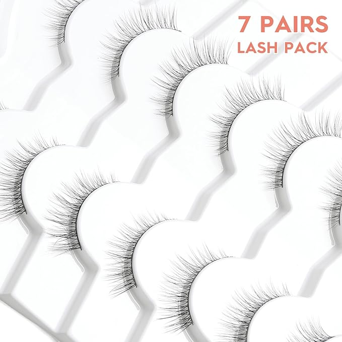 Natural Wispy Cat Eye Lashes - 3D Volume C Curl Eyelashes With Thin Band - 10mm Short Lashes - 7 Pairs-GlimoraGlow
