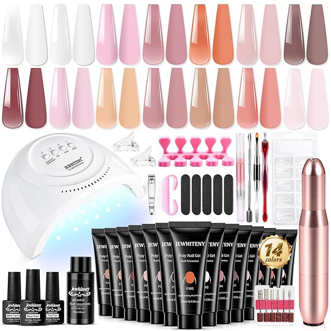 JEWHITENY 14 pcs Poly Gel Nail Extension Kit With Drill Machine U V Nail Light ALL In One Polygel Starter Kit-GlimoraGlow