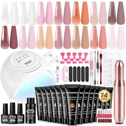 JEWHITENY 14 pcs Poly Gel Nail Extension Kit With Drill Machine U V Nail Light ALL In One Polygel Starter Kit-GlimoraGlow