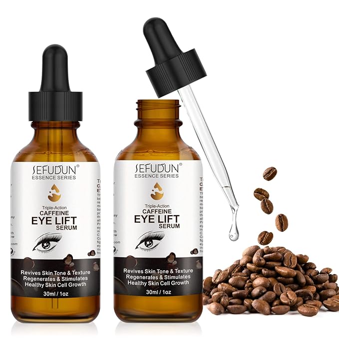 2 PCS Caffeine Eye Serum - Eye Cream for Dark Circles and Puffiness, with EGCG, Ascorbic Acid, Collagen, Caffeine Eye Lift Serum Reduces Under Eye Bags Wrinkles and Fine Lines- 2 oz/60 ml-GlimoraGlow