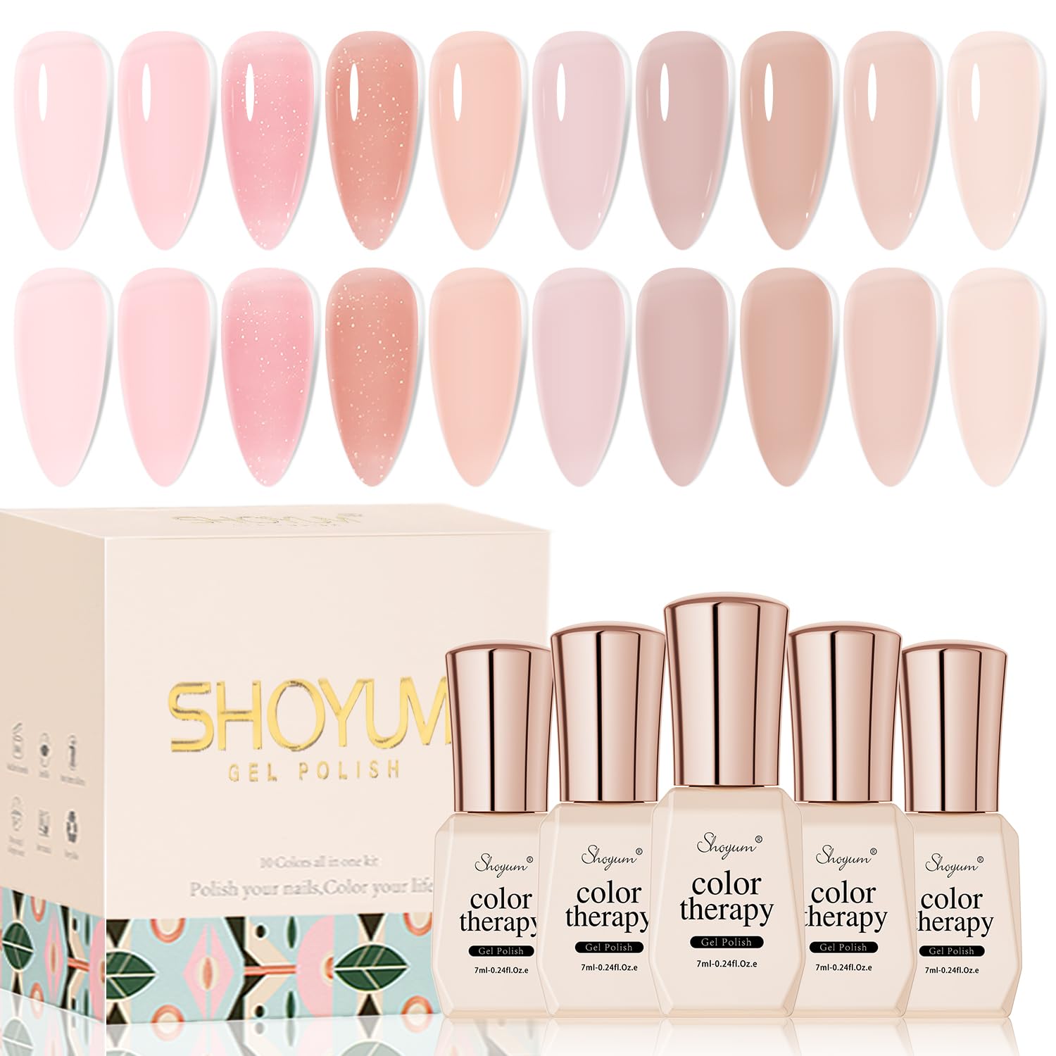 Jelly Pink Gel Nail Polish Set of 10 Colors Nude Gel Polish Kit UV LED Soak Off Nail Polish Gel Home DIY Manicure Nail Art Salon Varnish-GlimoraGlow