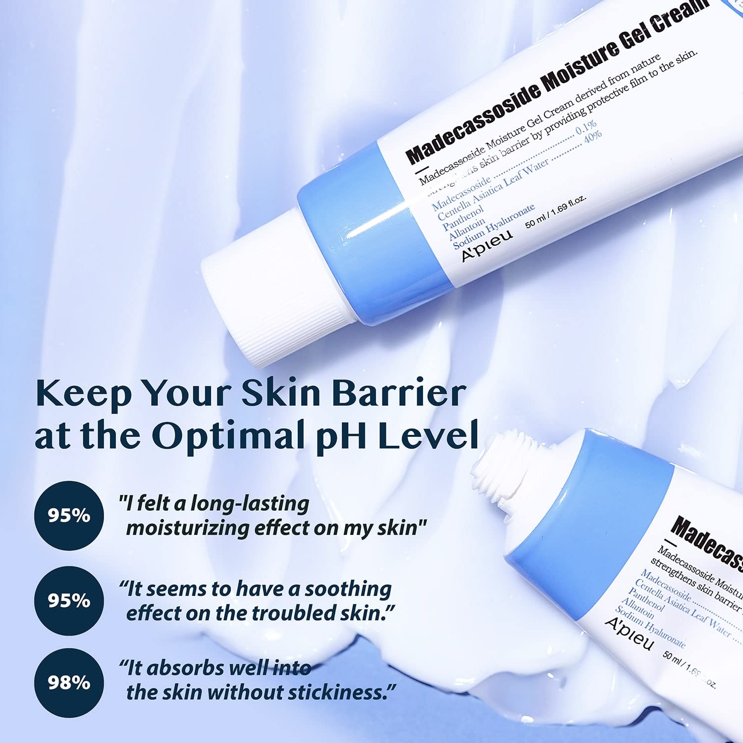 A'PIEU Madecassoside Moisture Gel Cream (1.69 Fl oz) - for Hydrating Dry and Sensitive Skin- Helps Soothe Damage and Maintain Optimal pH level- Centella Asiatica, Panthenol, Allantoin-GlimoraGlow