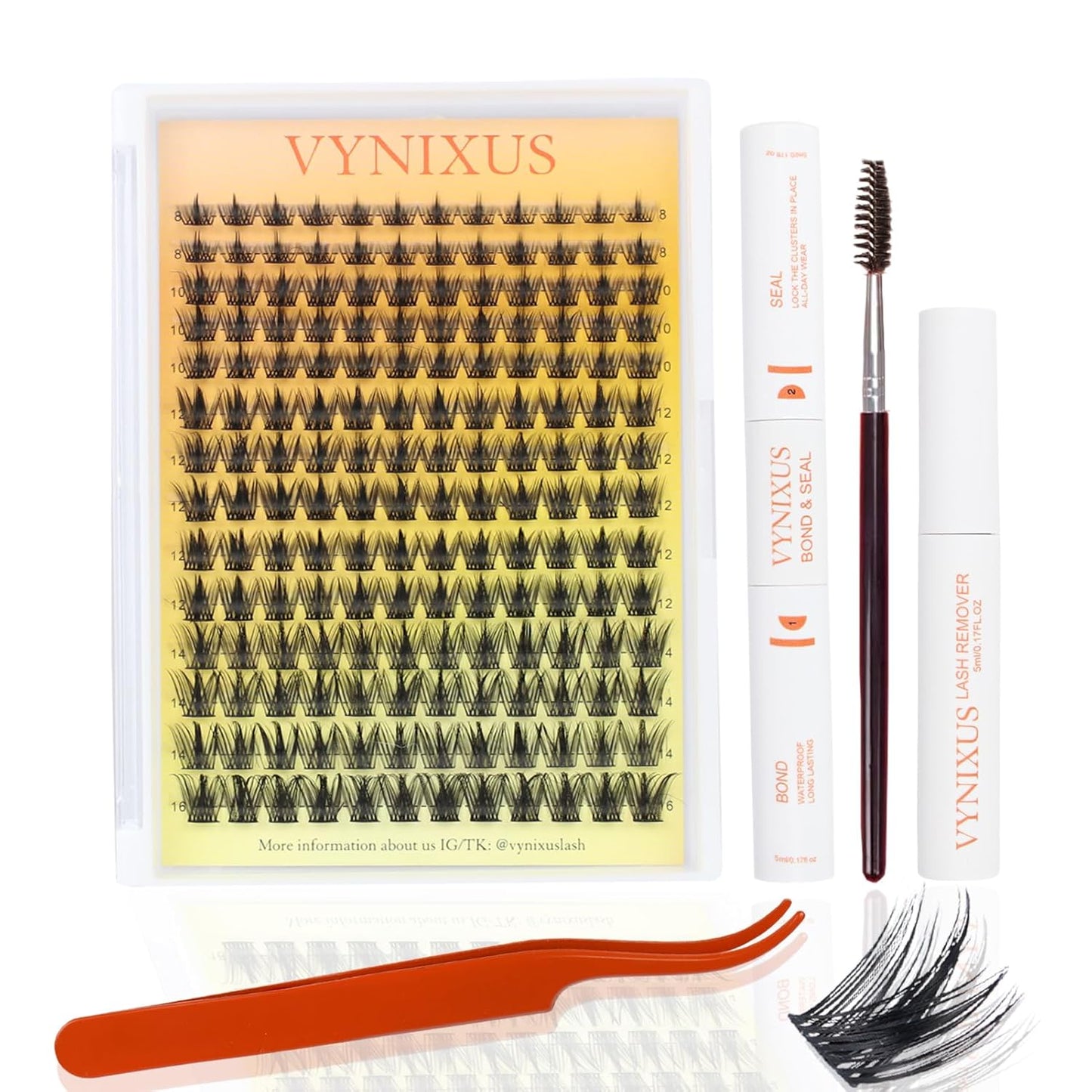 Lash Clusters Kit Wispy Eyelash Clusters DIY Lash Extension Kit with Lash Bond and Seal Waterproof Lash Glue Remover Tweezers Brush Cluster Eyelash Extensions Kit (Magic-0.07D-Mix8-16)-GlimoraGlow