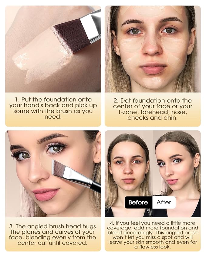 EIGSHOW Angled Flat Foundation Brush, Vegan Synthetic Bristles, Streak Free Application, Face Makeup Brush For Blending Liquid, Cream, Face Mask (E870)-GlimoraGlow