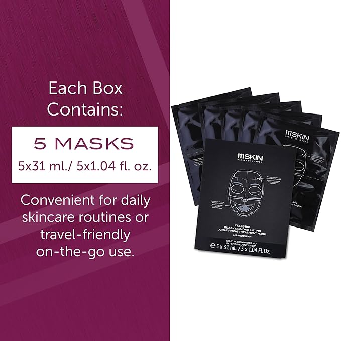 111SKIN Celestial Black Diamond Lifting and Firming Treatment Mask - Anti-Aging - Tone, Tighten, Retexturize Complexion - Fragrance Free - Set of 5 (2.5 oz each) - Face Mask-GlimoraGlow