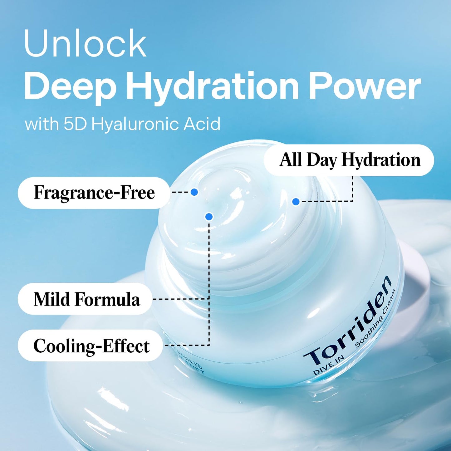 Torriden DIVE IN Hyaluronic Acid Soothing Cream 100ml (3.38 fl. oz) | Revitalizing Facial Moisturizer for Sensitive and Dry Skin | Hyaluronic Acid, Panthenol, Allantoin-GlimoraGlow