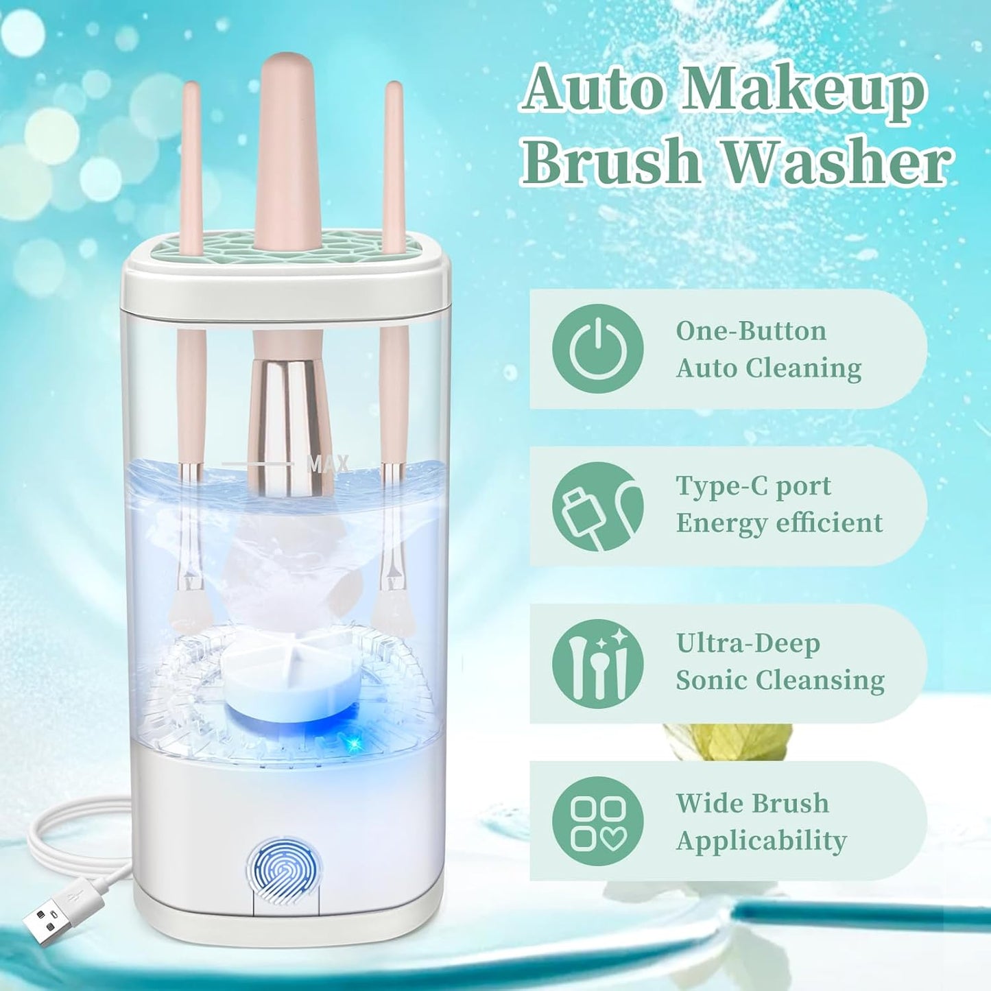 Electric Makeup Brush Cleaner Machine, Ultimate Efficient Automatic Cleaner for All Types of Makeup Brushes- Transparent-GlimoraGlow